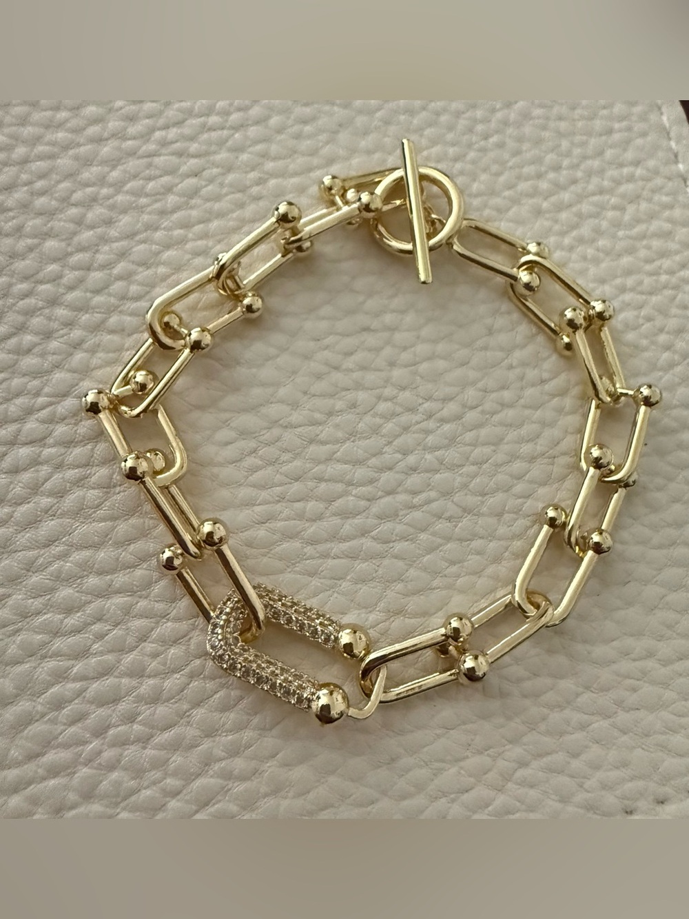 Gold U-Link Bracelet with Pave Center Accent *NEW